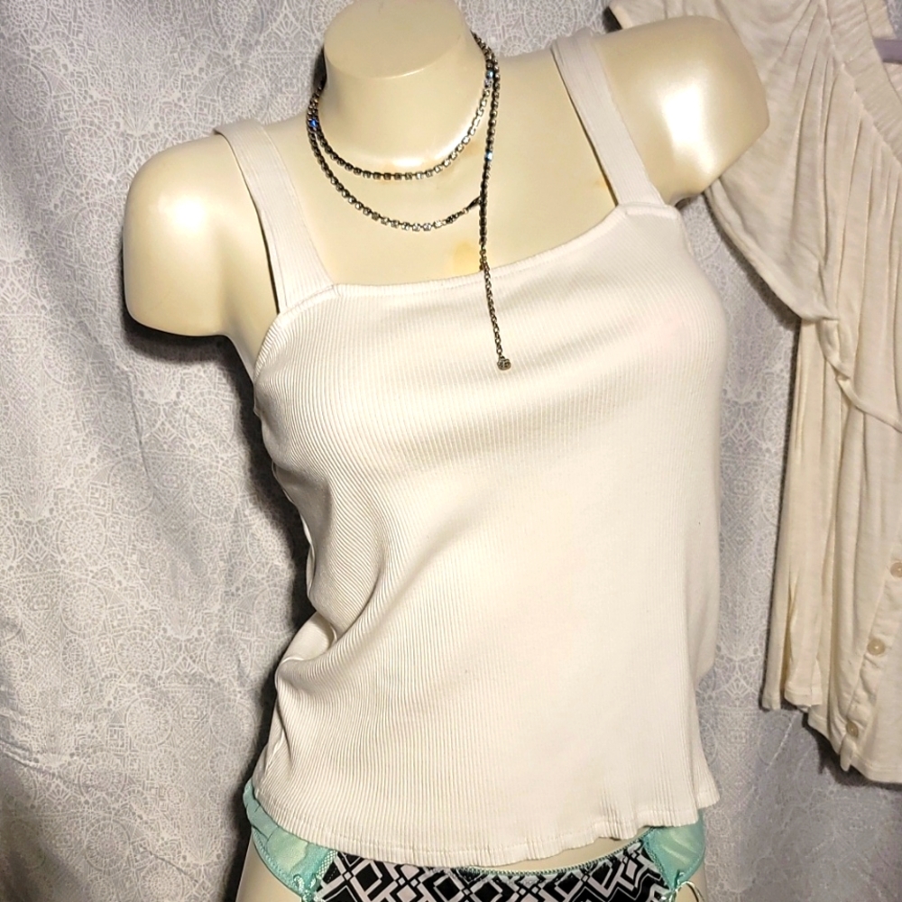 Express One Eleven White Rib Knit Jersey Tank